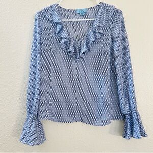 CeCe Women's Blouse Ruffle V-Neck Long Bell Sleeves Size XXS